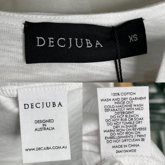SOLD NWT Decjuba White Henley T-Shirt Top Tee Size XS Cotton Slub Short Sleeve - Picture 11 of 12